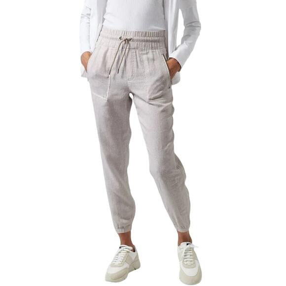 Athleta Pants - Athleta White Cabo Linen Cheetah Print Grey Joggers Pants Womens Size 8 Casual